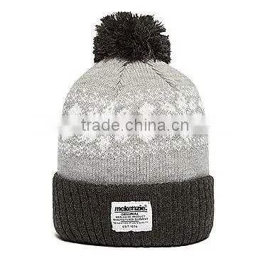Blue Knitted Custom Pom Long Cuff Beanie photo-4