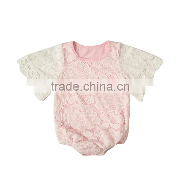 Comfortable Baby Bodysuits Infant Toddler Summer Short Sleeve Clothes 2017 Newest White Baby Lace Rompers photo-3