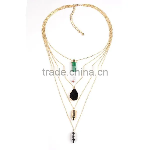 Multilayer Chain With Turquoise Pendant Unisex Costume Necklace Accessories photo-4