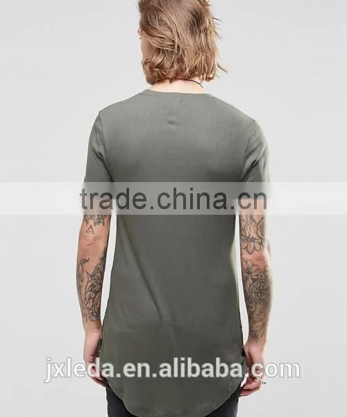 Men Soft High Quality Longline Curved Hem Crew Neck Plain Tight Slim Fit Muscle T-shirt OEM photo-2