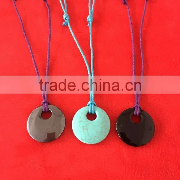 Custom Own Circle Natural Stone Pendant Necklace With Knotted Cord New Circle Natural Stone Pendant Necklace for Her 2017 photo-2