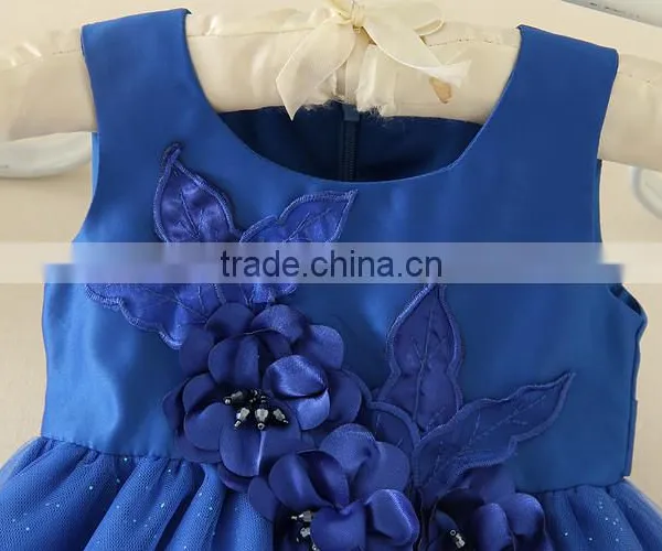 2017 Indian and Pakistan Girls Without Dress Toddler Blue Flower Girls Performance Dresses Turkish Shell Sequins Party Dresses photo-3