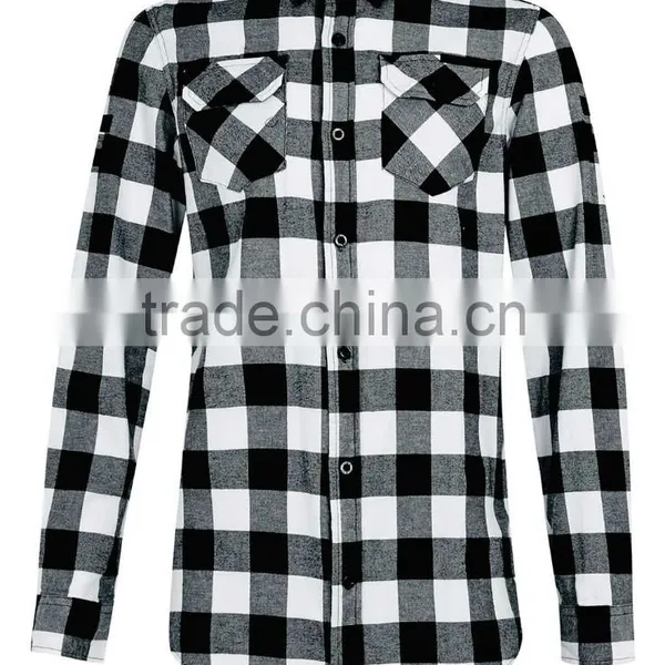 High Quality Mens Casual Shirt With Pocket Black White Plaid Shirt photo-4