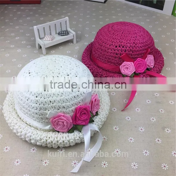 2017 Summer New Design Kids Straw /sunhat Hat With Handmade Flowers Mz-256 photo-6