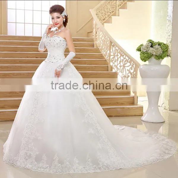 Strapless White Gown Korean Style Dropped Lace Wedding Dress Patterns photo-3