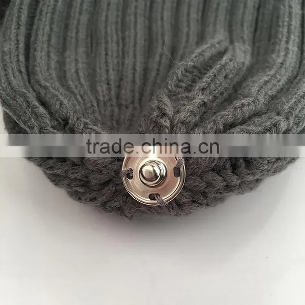 Myfur Dark Grey Knitting Hat for Adults With Real Fox Fur Pompom photo-2