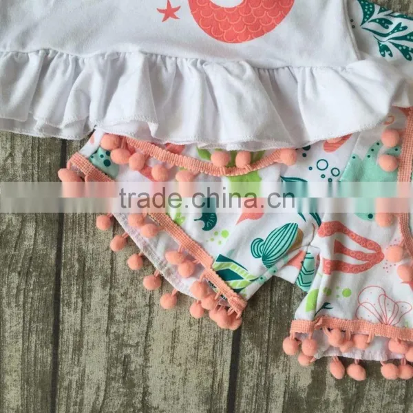 New Summer Baby Girls Clothes Mint Coral Mermaid Under the Sea Boutique Short Kids Cotton Kids Wear Ruffles Match Accessories photo-4