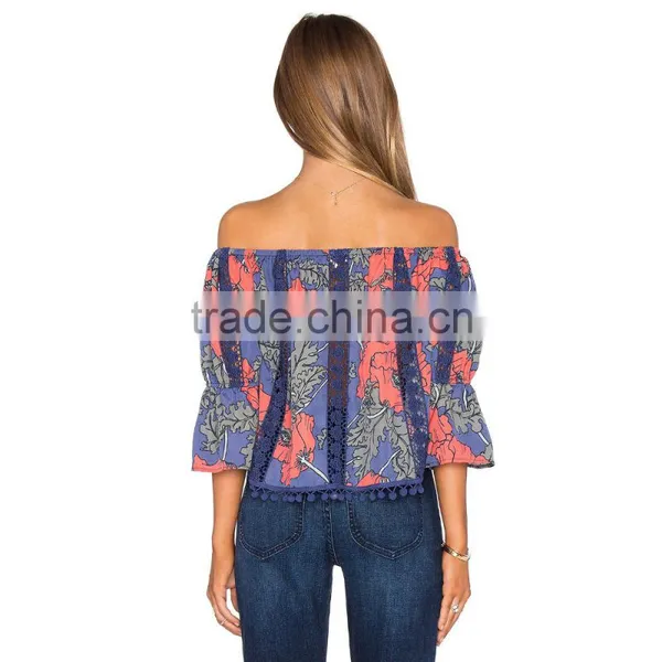 Ladies Off Shoulder Style Three Quarter Sleeves Blouse photo-3