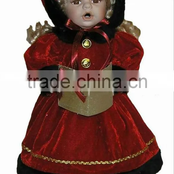 Christmas Animated Ceramic Porcelain Doll Blonde Hair Red Velvet Dress 12" photo-4