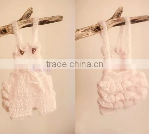 Newborn Mohair Romper Outfit Knit Lace Headband and Romper Set Beautiful Baby Girl Photo Props photo-2