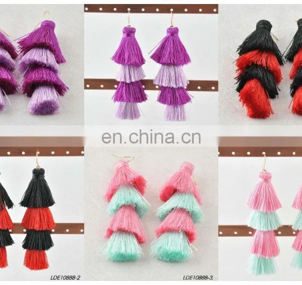 Cluster Drop Layered String Tassel Earring photo-6