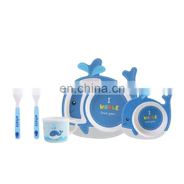 Bamboo Fiber Tableware Set for Children Creative Cartoon Bowl Divided Gift Tableware Whale Style Bamboo Fiber Tableware