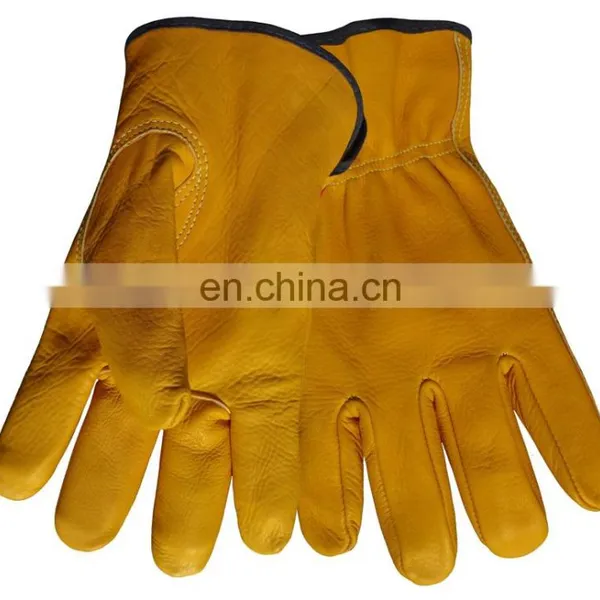 Red Cotton Back Yellow Cow Grain Leather Work Gloves Factory photo-3