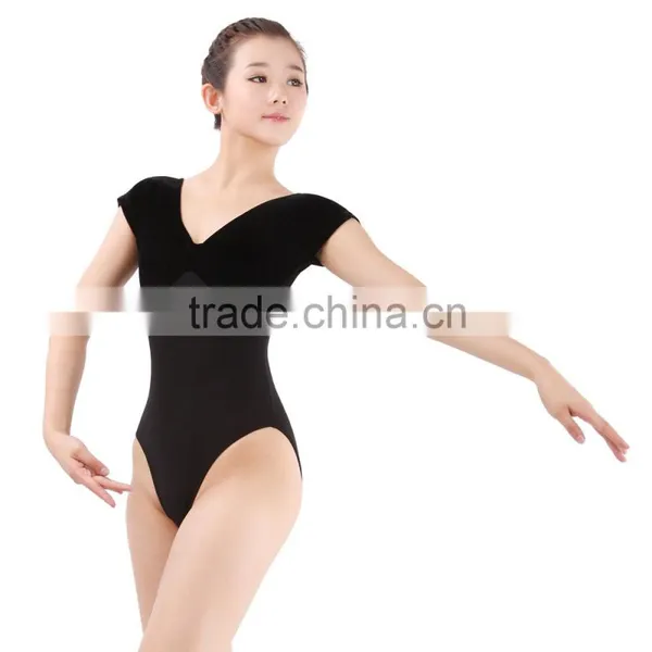 Hot Sale Two-tone Velvet Cotton Lycra Cap Sleeve Gymnastics Leotard photo-5