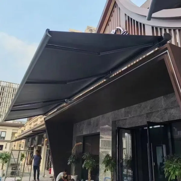 Motorized Retractable Fabric Awning Roof, Outdoor Waterproof Patio Canopy With LED Light for Restaurant & Commercial Use photo-2