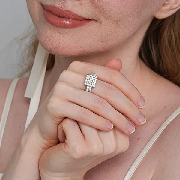 Shining Star Jewelry Custom Fashion Layer 925 Silver Zircon Square Ring Women photo-2