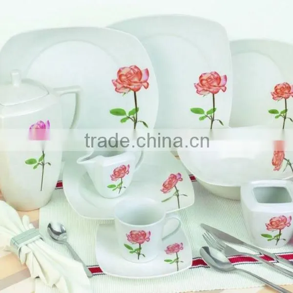 China Wholesale Latest Dress Designs47 Pcs Decal Porcelain Dinnerware Set photo-2