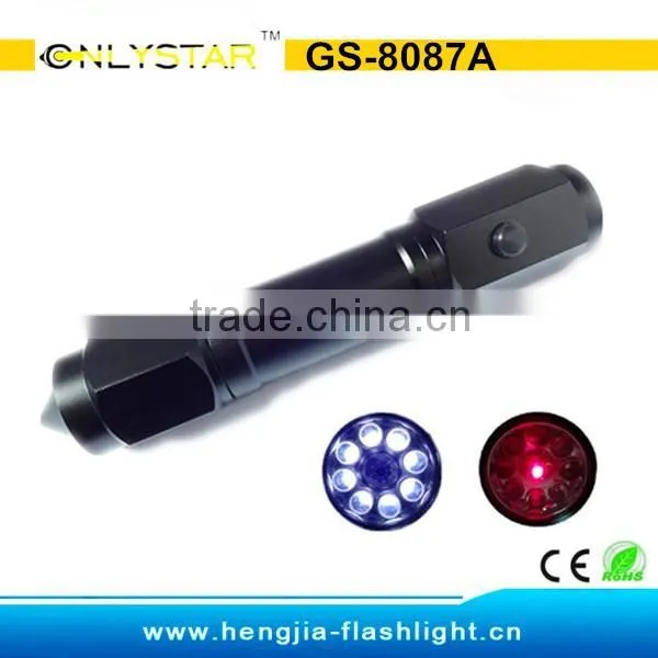 GS-8087A Aluminium Mental Flashlight Functional Laser Flashlight Torch With Knife and Hammer