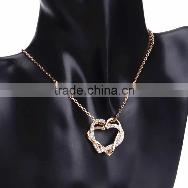 Fashion Jewellery Necklace Women 18k Gold Plated Austrian Crystal Rhinestone Zircon Chunky Double Heart Pendants photo-3