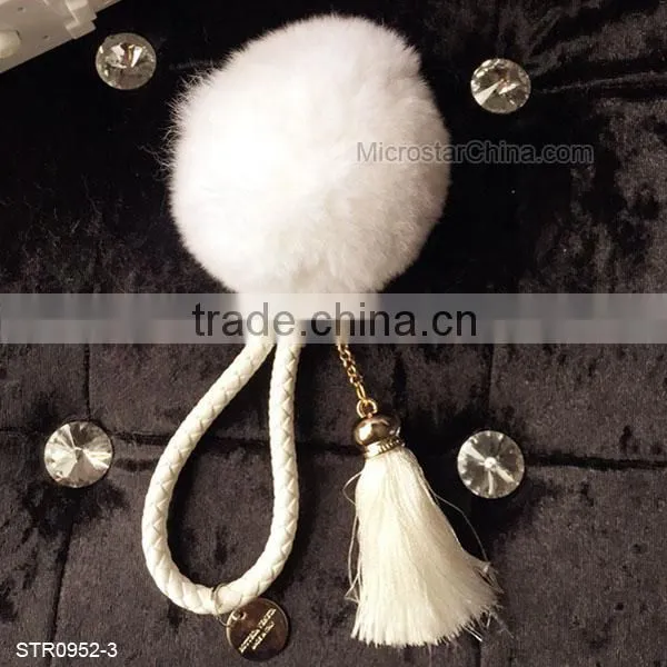 8cm Real Rex Rabbit Fur Ball PomPom Tassel Keychain Decorative Handbag Rings photo-4