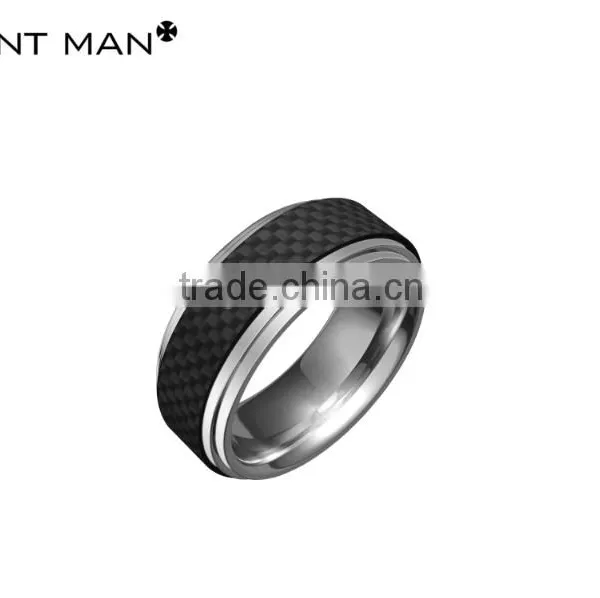 Fashion 8mm Men Rings Inlay cz High Polish Wedding Rings Band Carbon Fiber Titanium Ring Band photo-6