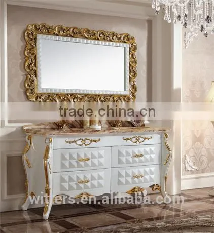 Spanish Vintage b Bathroom Vanity Cabinet Solid Wood Luxury Bathroom Furniture With Carved Flower WTS334 photo-2
