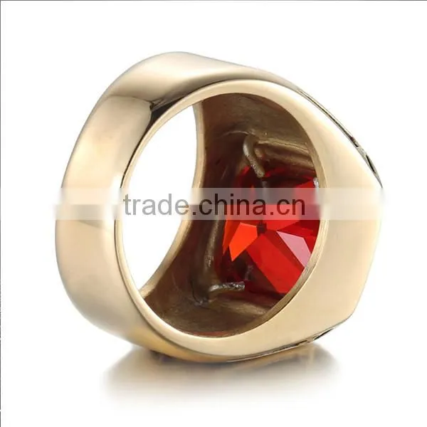 18k Gold Plated Gothic Smart Surgical Stainless Steel Gemstone Ring photo-3