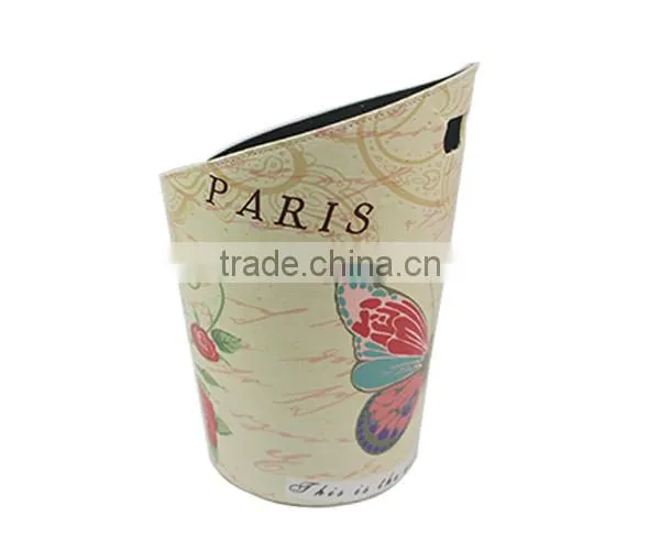 Art Printed Leather Trash Cans, Creative Waste Paper Basket, Storage Bin for Office, Home and High Class Hotel, Butterfly Printi photo-2