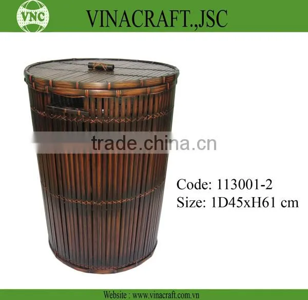 Dark Brown Bamboo Laundry Basket With Lid photo-2