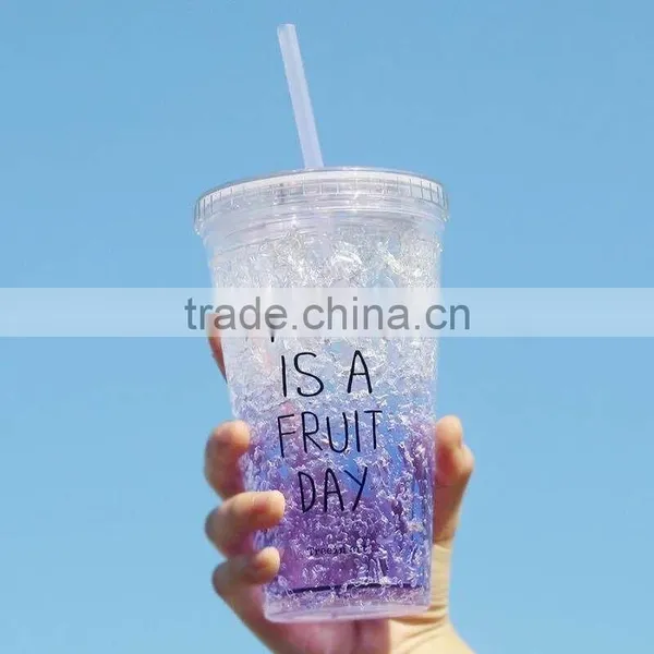 Hot Selling Double Wall Plastic Freeze Ice Straw Drinking Cup photo-3