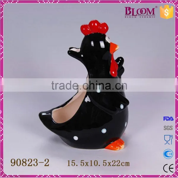 Black Rooster Ceramic Toilet Brush Holder photo-3