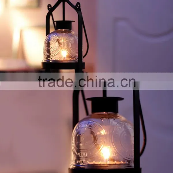 European Vintage Iron Glass Wedding Candle Lamp Portable Lantern Candle Holders Room Decoration Romantic Candlestick photo-6