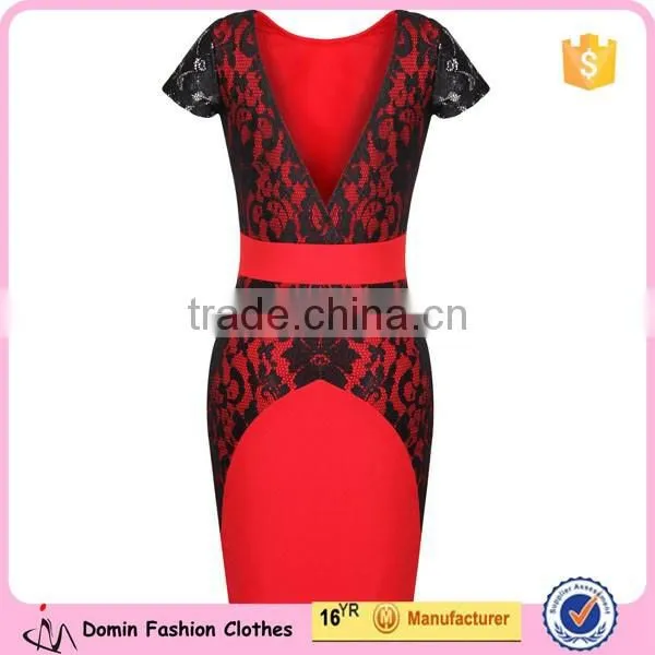 Women's Fashion Lace Splicing Pencil Mini Bodycon Dress photo-6