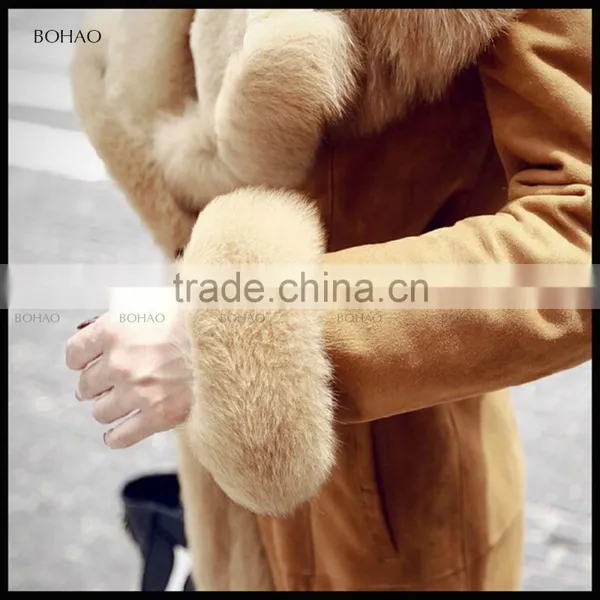 Fashion Imported Ladies Winter Faux Fur Suede Coat With Big Fur Collar Waist Jackets photo-6