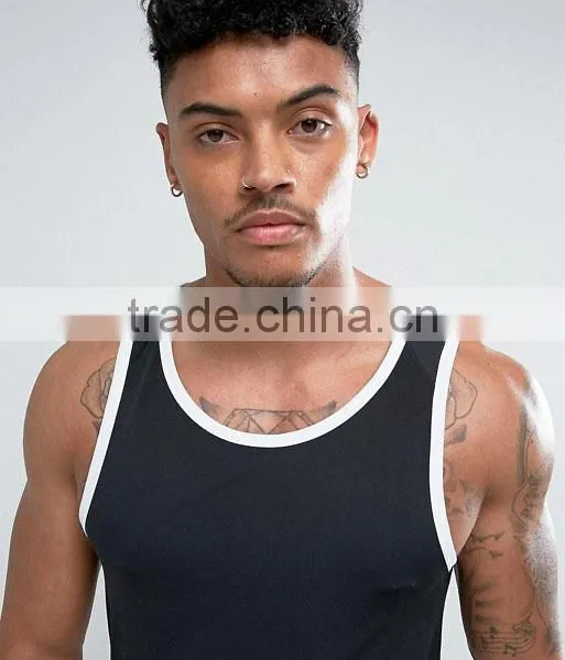2017 Cheap New Design Custom Manufacture Black Color Gym Wear Comfortable 95% Cotton 5% Spandex Fashion Men's Tank Tops photo-3