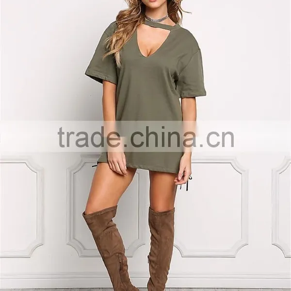 MGOO Customzied OEM Heavy Cotton 300g Tunic Tops Fashion Chocker Loose Oversized Shirts V Cut Out photo-3