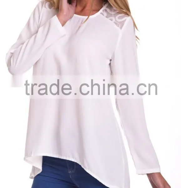 100%Polyester Long Sleeve Woman Blouse 2015,women Tank Tops in White photo-2