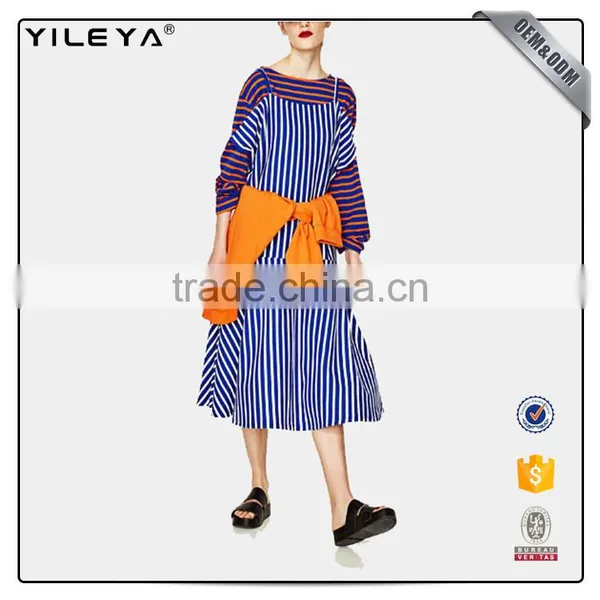 2016 Fashion Halter off Shoulder A-line Stripe Dress Woman Dress photo-2