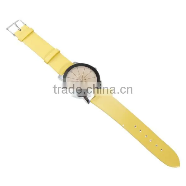 New Fashion Round Yellow Battery Included Leatheroid Adjustable Wrist Watches photo-2