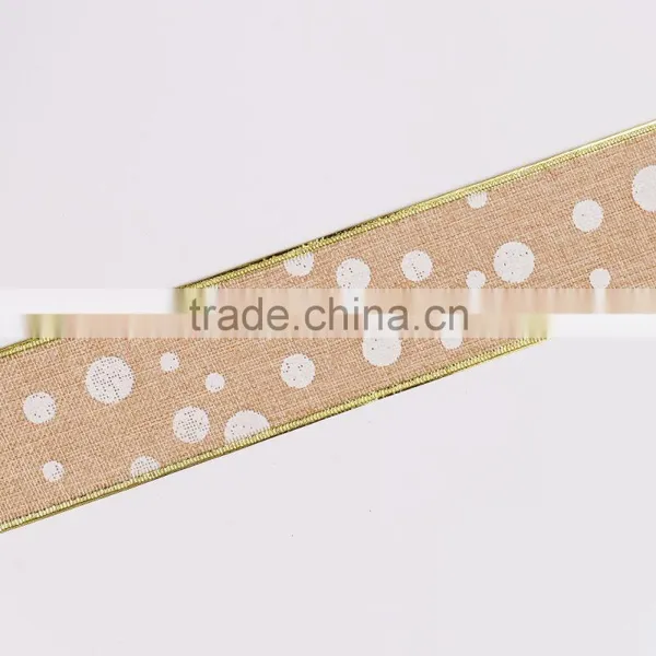 Burlap Christmas Ribbon With White Dots photo-2