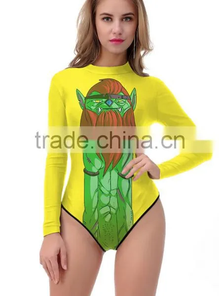 2017 Long Sleeve Printed One Piece Swimsuit for Women