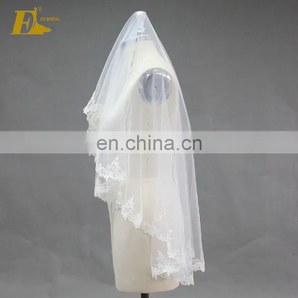 ED Bridal Wholesale Short 140cm Lace Trim White Ivory Bridal Veil For Wedding photo-3