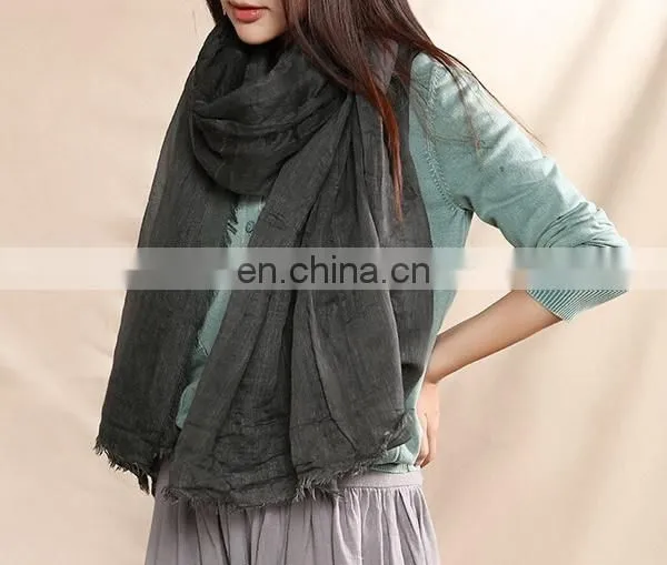 Flax Material Solid Color Yarn Women Cape Classic Oblong Women Scarves photo-3