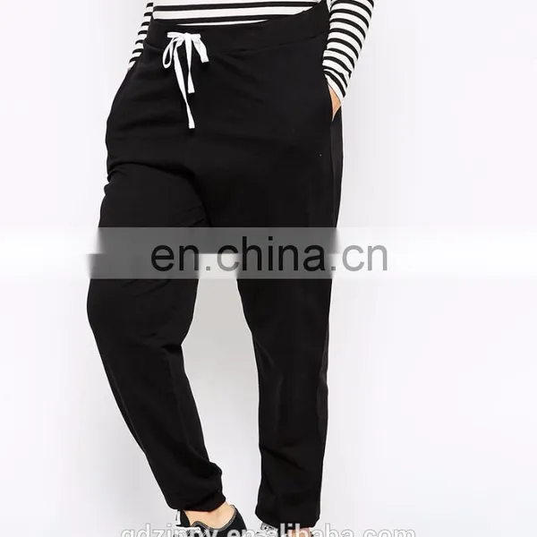 Loose Casual Contrast Tie Plain Sweat Pants photo-5