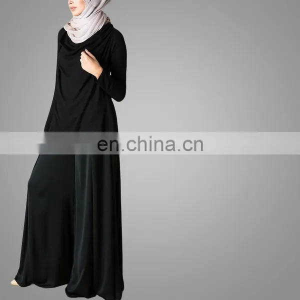 Hot Sale Muslim Women Wide Leg Side Split Chiffon Pants Ladies High Waist Back Zipper Black Trousers Islamic Palazzo Pants photo-4