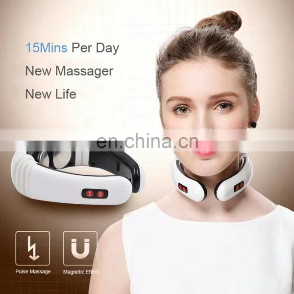 Electric U Shape Back Neck Shoulder Electrical Pulse Shock Body Massager Remote Control With Heat Portable EMS Neck Massager photo-6
