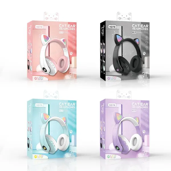 Headset Bluetooth Compatible Headset Wireless LED Girl Stereo Foldable Sports Headset Microphone Headset Cute Cat Ears photo-5