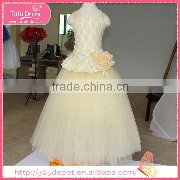 Voile Fabric Beige Backless Braces Dress With Ribbon Tulle Skirt Children Frocks Designs Supplier's Choice photo-2