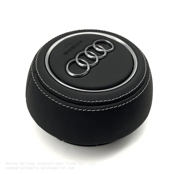 For Audi A4 B9 Audi Logo Leather Steering Wheel Airbag Cover Trim Cover White Stitching Red/Black Stitching photo-2