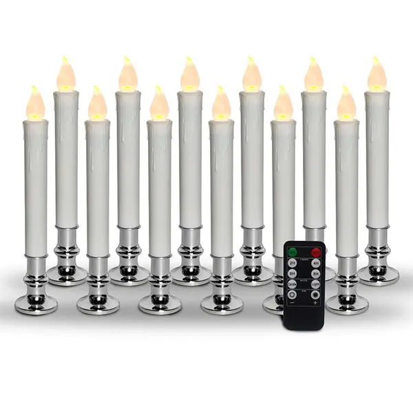 Christmas Candlesticks Automatictimer Remote Control Silver Removable Holders Window Wick Candles photo-4